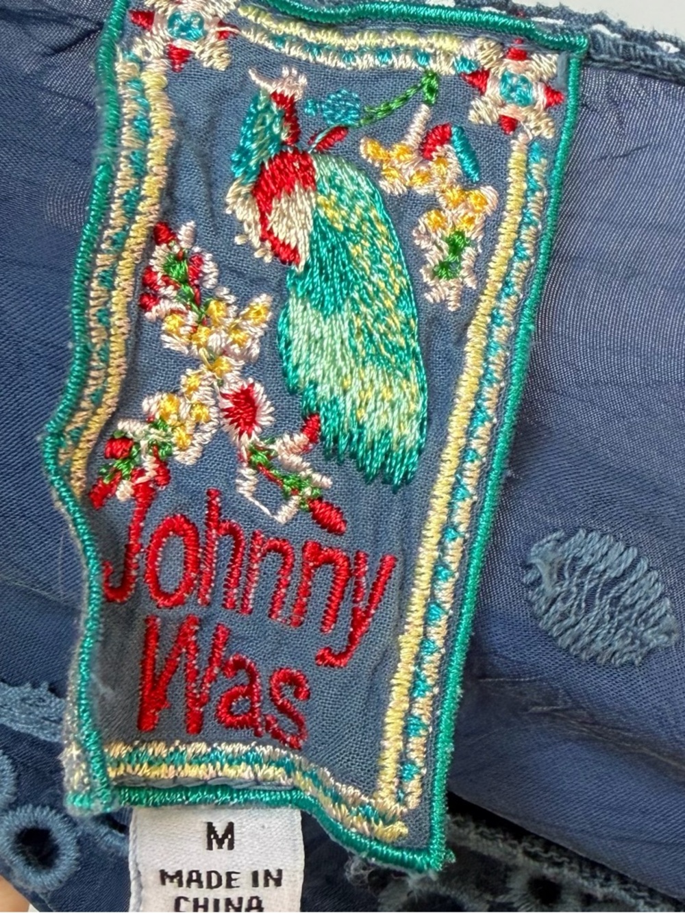 Johnny Was Conner Dress Sz M Indigo Blue Floral Eyelet Embroidered Boho Chic - Picture 4 of 16
